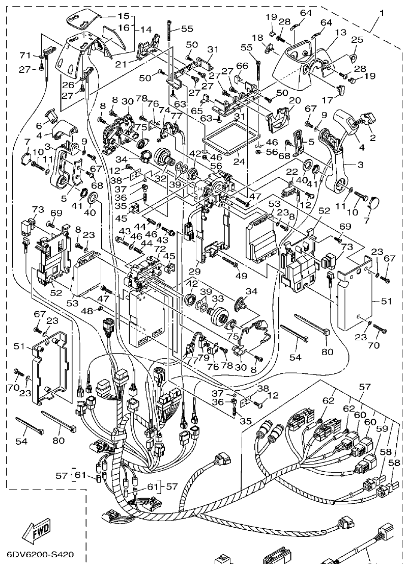 Yamaha F300BET, FL300BET, F300BET2, FL300BET2 DBW REMOTE CONTROL 2 (TWIN) parts diagram